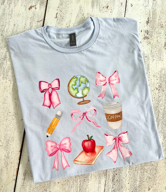 Pink Bow Teacher Tshirt