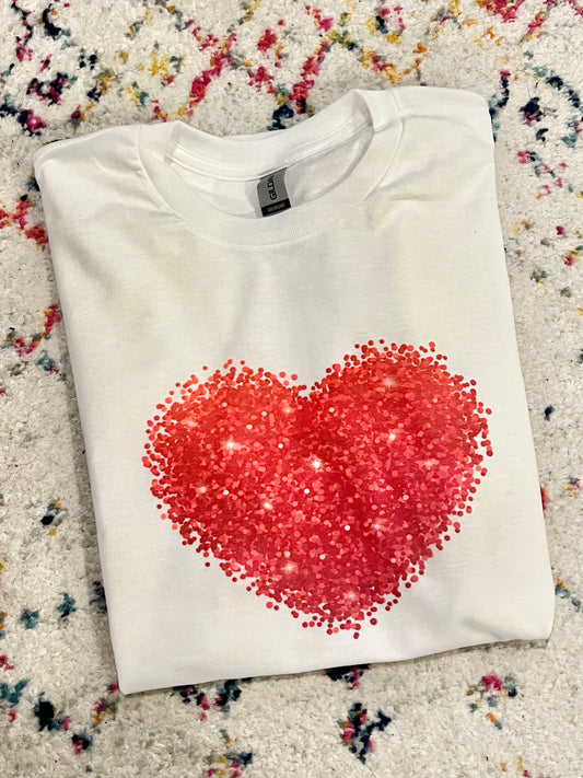 Red Glitter Confetti Heart Shirt