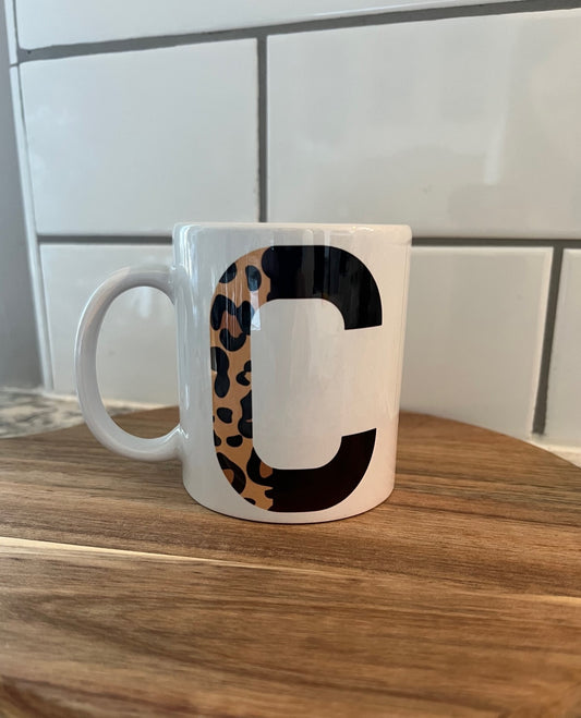 Leopard/Black Initial Mug